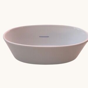 Modern White Ceramic Oval Serving Bowl Blue Line Detail Minimalist Kitchen Decor